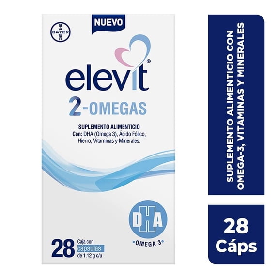 Multivitamínico Elevit Omegas para el embarazo, 2 Omegas caja con 28 comprimidos