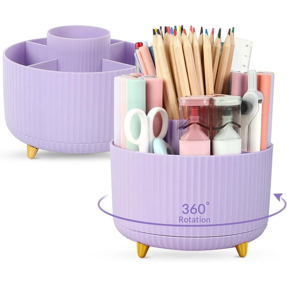 Pen Holder, 360 Degree Rotating Pencil Holder for Desk Organizer, Office Supplies, Home（Purple）