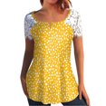 thumbnail image 1 of Mujeres Tops Casual verano encaje manga corta Split cuello túnica impresa camisetas camisetas Tops OAVQHLG3B Store lin121212, 1 of 5