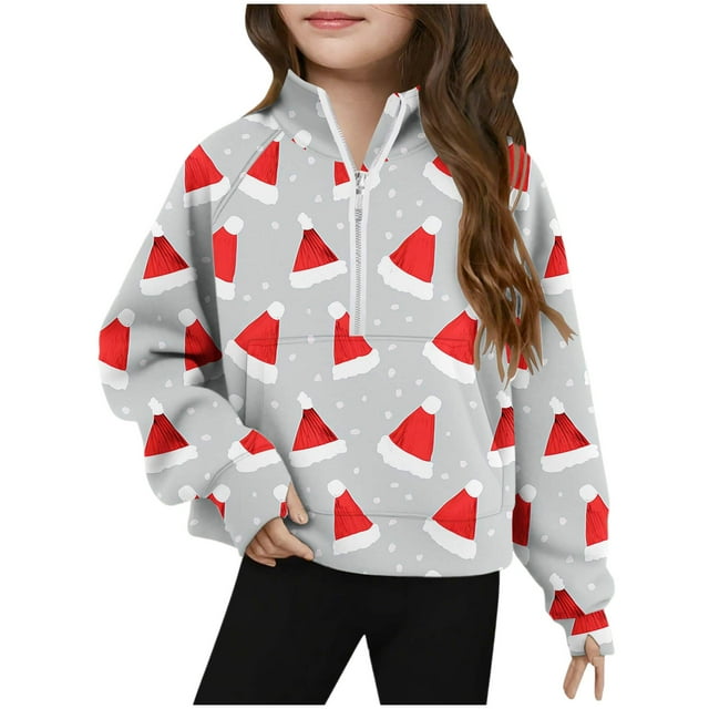Sudadera sin capucha, mediana, grande, con media cremallera, cuello redondo, manga larga, jersey corto, sudaderas de polar para niñas de 5 a 14 años, blusa de poliéster