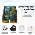 thumbnail image 3 of Fotbe Impressionist Village Sky Men’s Swim Trunks Quick Dry Swim Shorts Board Shorts with Mesh Lining-Small, 3 of 9