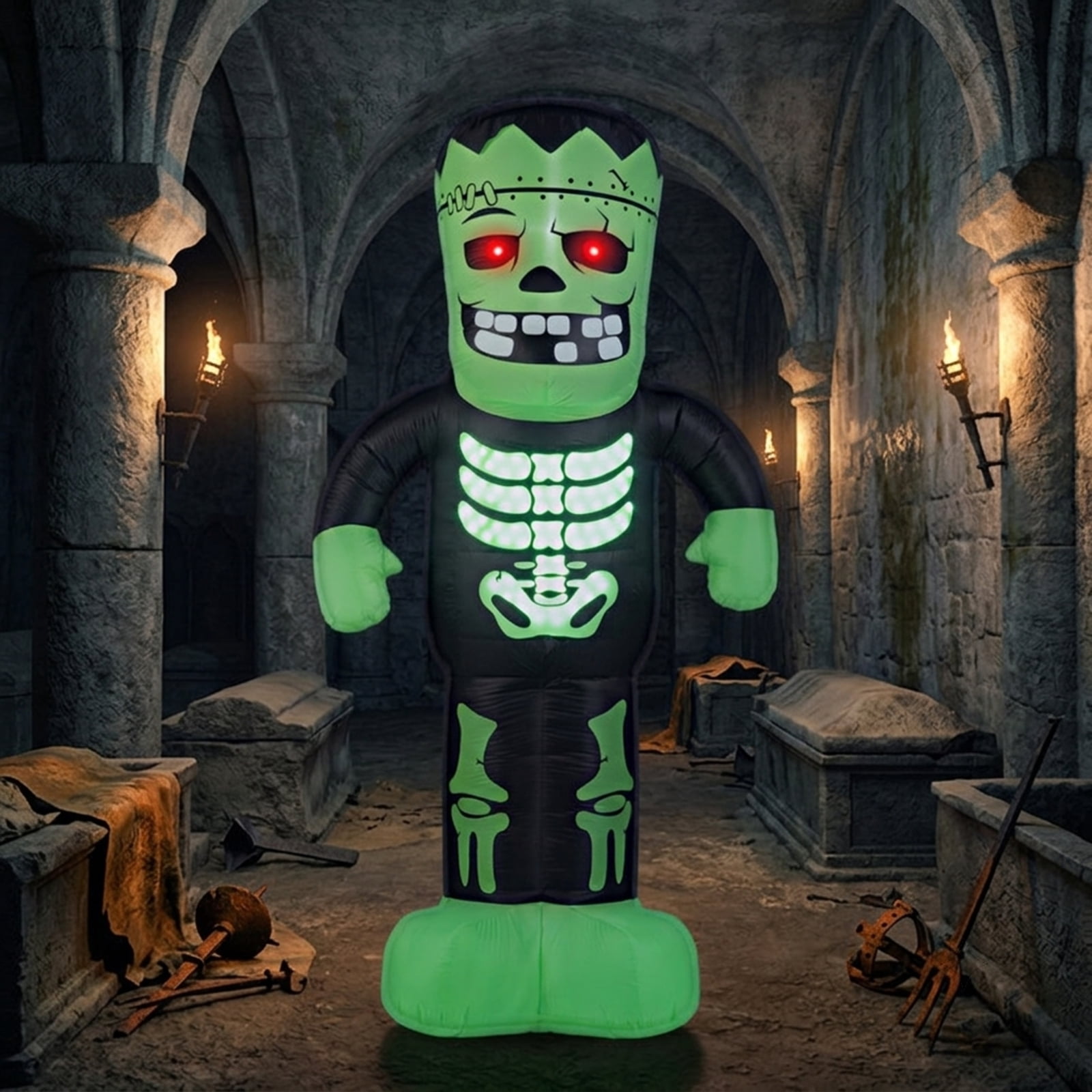 RUIE 8.4 FT Halloween Inflatable Frankenstein, Blow Up LED Lighted Frankenstein Yard Decoration with Stakes for Outdoor Lawn Garden Party