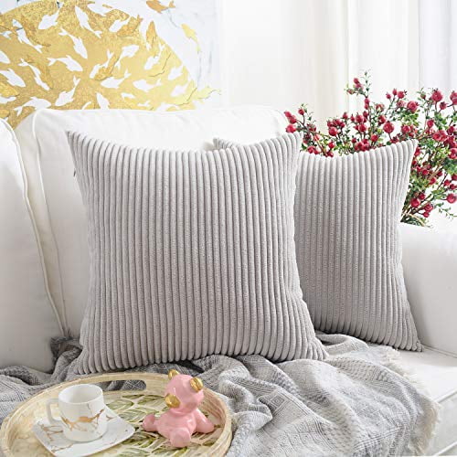 Home Decor Decorations for Sofa Couch Bed Chair 16x16 Inch/40x40 cm MERNETTE Pack of 2 Black+Grey Plaid Linen Decorative Square Throw Pillow Cover Cushion Covers Pillowcase 