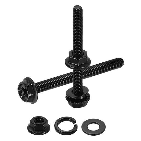 M3 x 30mm 30Pcs Phillips Flanged Hex Bolts with Nuts, Flat & Lock Washers, Black