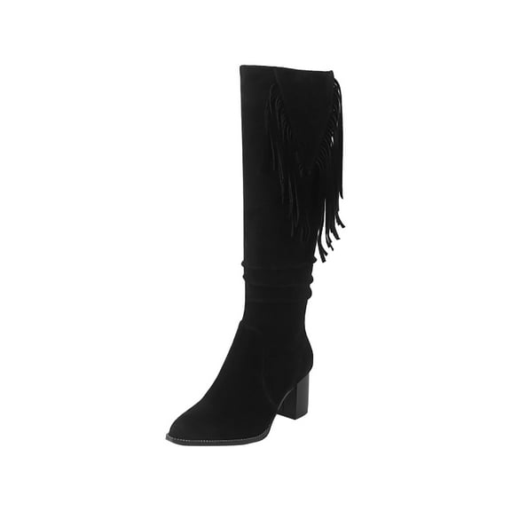 Fesfesfes Fuzzy Boots for Women Shoes Fashion Retro Solid Color Ethnic Style Suede Fringed Female High US:9(42)