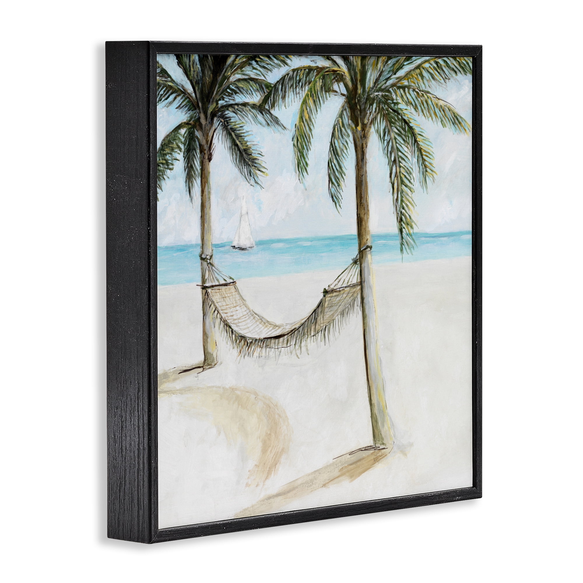 Stupell Industries Beach Hammock Coastal Scene Black Framed Giclee Art, design by Lorenzo Collective