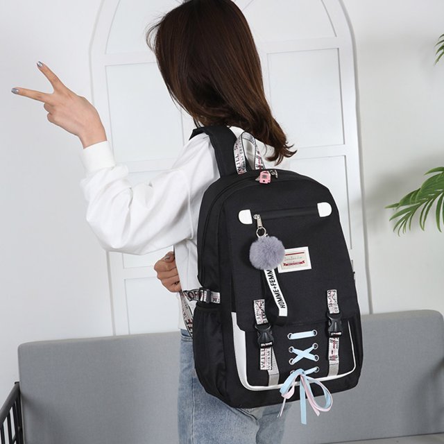 Bolso Mochila casual Mochila de gran capacidad Mochila con pompón Cremallera para deportes al aire libre