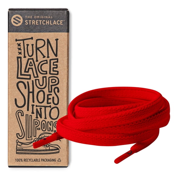 Stretchlace Elastic Shoe Laces, Flat Stretch Shoelaces, Red Orange, 55 Inches, 1 Pair