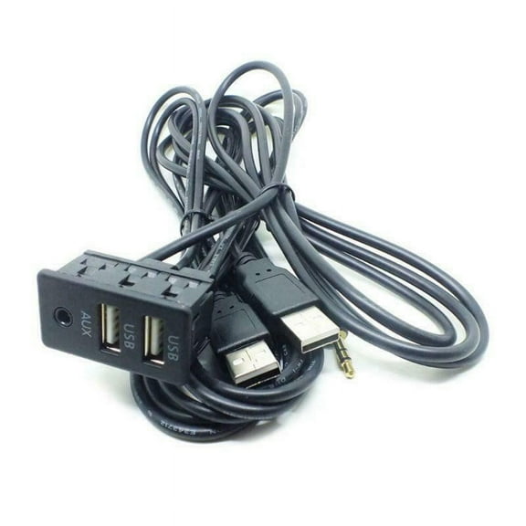 15M Car Dash Flush Mount Dual USB Extension Cable Panel Adapter with AUX USB