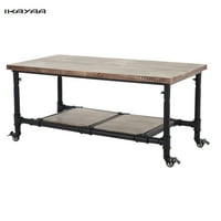 iKayaa Rustic Pinewood Coffee Tea Table With Storage Steel Frame