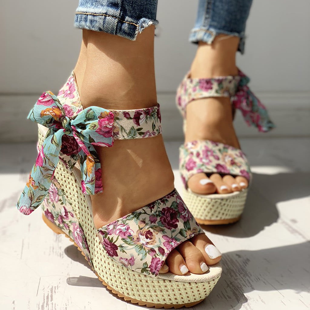 Heel Footwear Ladies Shoes Platform Floral Women's Lace-up