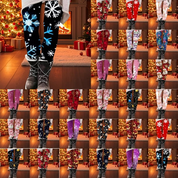 QIUOMBBP Multicolor Womens Ugly Christmas Leggings Xmas Pajama Pants Elastic Waist Santa Claus Print Funny Holiday Yoga Pant L