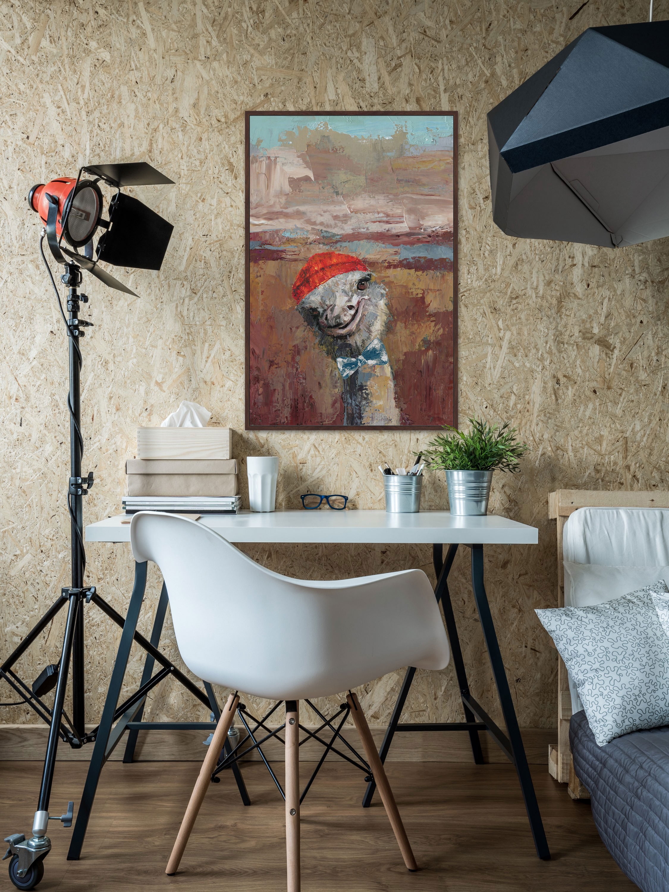 Playful Ostrich Floater Framed Painting Print on Canvas
