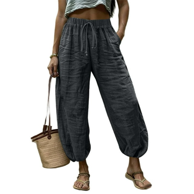 Floleo Women Solid Color Long Pants with Pockets Soft Breathable Fabric