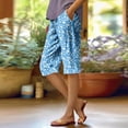 thumbnail image 5 of Bermuda Shorts for Women Knee Length Cotton Linen Wide Leg Summer Shorts High Waisted Loose Fit Casual Trousers Blue S, 5 of 5