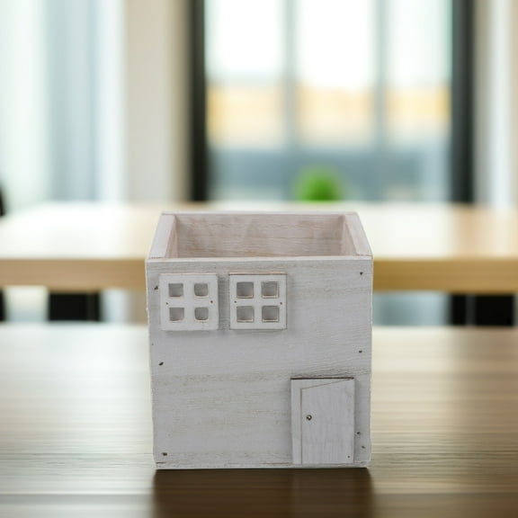 Masteelf Wooden Planter Small White Flower Pot for Storage Use Suitable for Home Garden 4.5 Inches