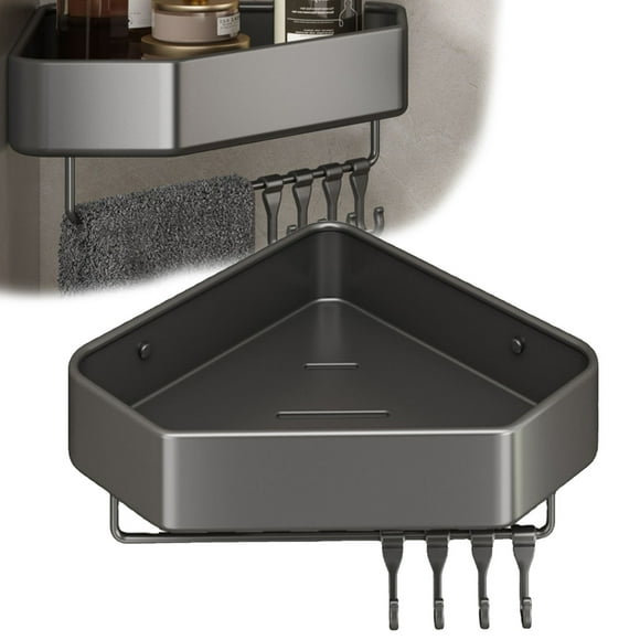 Matte Black Finish Corner Shower Caddy, Easy Drainage With Rustproof Durability, Adhesive Mounting Or Drill Free Installation, Suitable For Ceramic Tiles And Smooth Marble, Aluminum Construction