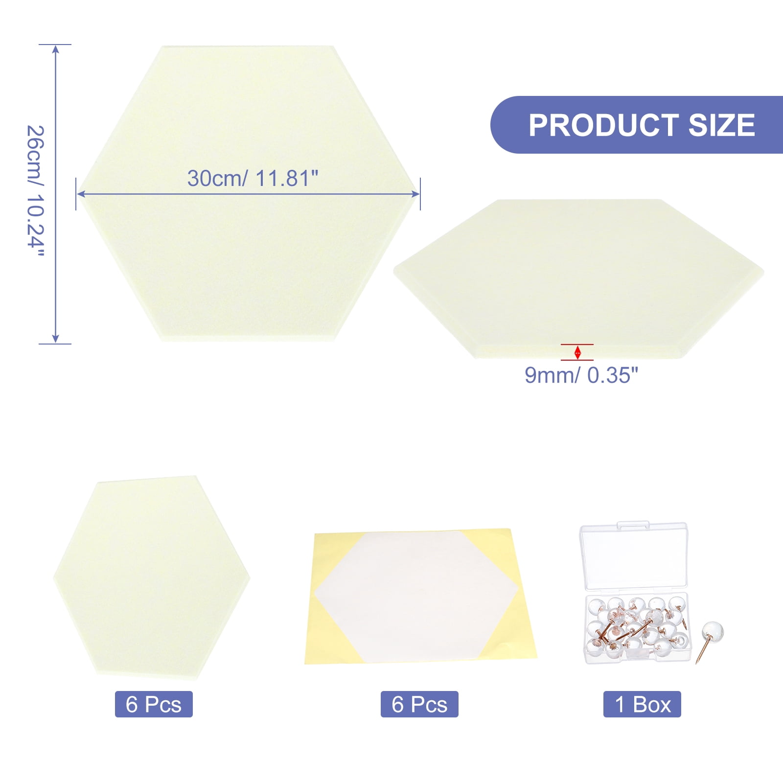 Hexagon Acoustic Panels B1 Fireproof Soundproof Foam Panels with 30 Push Pins(Light Yellow)