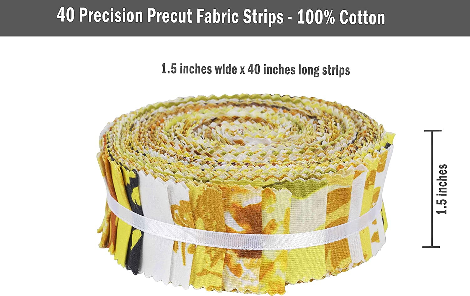 Soimoi 40Pcs Floral Artistic Print Precut Fabrics Strips Roll Up 1.5x42inches Cotton Jelly Rolls For Quilting - Yellow