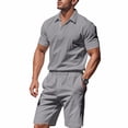 thumbnail image 4 of FRSASU Men's Cotton and Linen Polo Shirts and Shorts Set Short Sleeve 2 Piece Beach Vacation Outfits Summer Yoga Suits Gray, 4 of 9