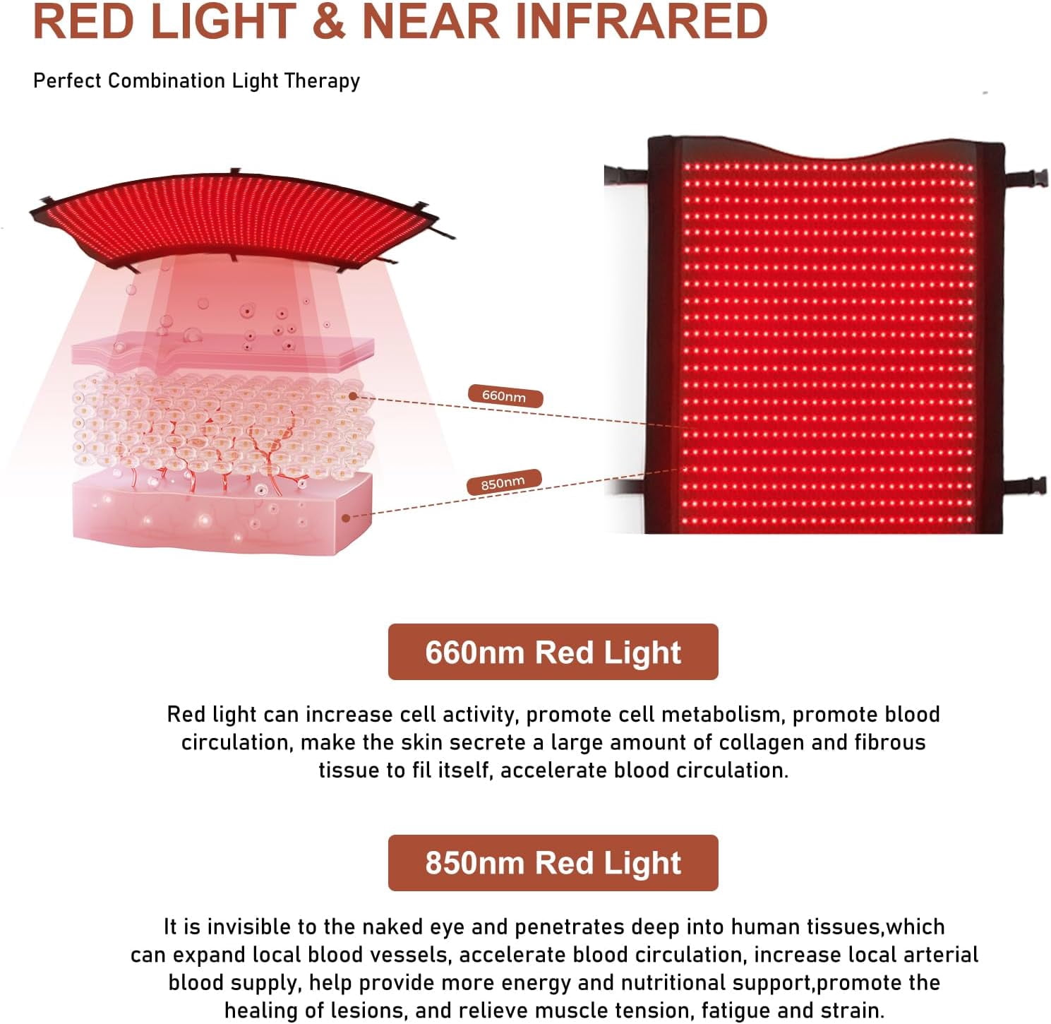 3100pcs Dual Wavelength LED Beads 660nm&850nm Red Light Therapy Mat Full Body Used to Relieve Pain 73''x 33'' 2025 New