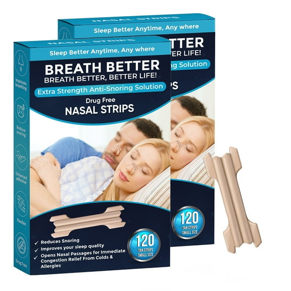 Breath Better Small Tan Nasal Strips, Extra Strength Anti Snoring Solution,Drug-Free,Works Instantly to Improve Sleep, Reduce Snoring,Relief Congestion Caused by Colds & Allergies 240 Pieces
