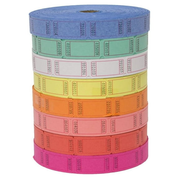 Raffle Tickets 8000 Total - 4 Rolls of 2000 Blank Tickets - 1" x 2" Single Stub Raffle Tickets for Fundraisers, 50/50, Door Prizes - Assorted Colors Multicolor