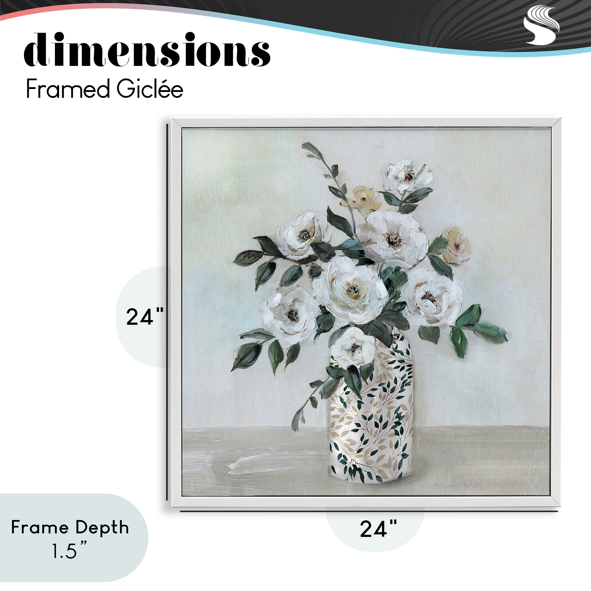 Stupell Industries Leaf Patterned Flower Vase White Framed Giclee Art, design by Sally Swatland