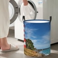 thumbnail image 5 of Gukieu Lighthous Print Round Dirty Clothes Bag, Waterproof Standing Home Bathroom Storage Basket Car Trunk Storage Bag-Small, 5 of 6