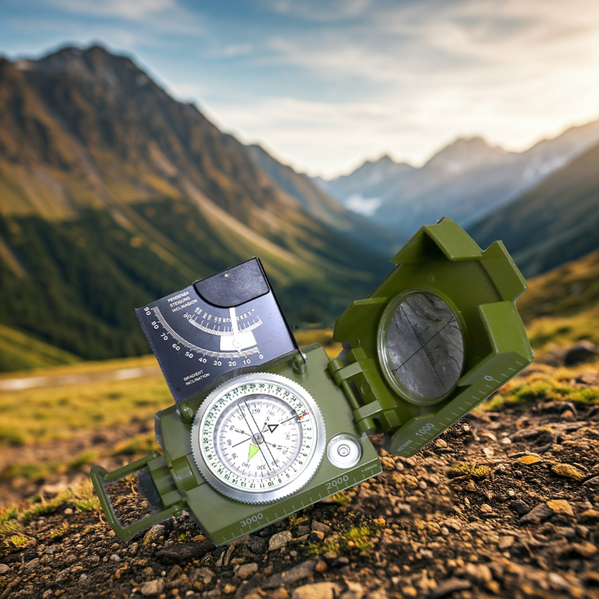2 Pack，Army green，Camping Survival Compass Glow in The Dark Military Compass Survival Gearfor for Hiking, Camping,Backpacking, Outdoor Activities，K4074