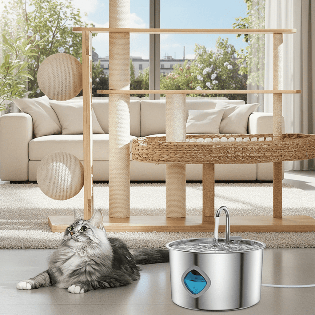 Stainless Steel Pet Drinking Water Fountain with Replacement Filters,Cat Dog Automatic Water Dispenser,Electric Drinking Bowl for Pet