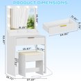 thumbnail image 3 of Tcbosik Simple Vanity Desk with Lighted Mirror and Cushioned Stool, 27" Makeup Table with Charging Station, Dressing Table with Storage Drawer for Bedroom, White, 3 of 6