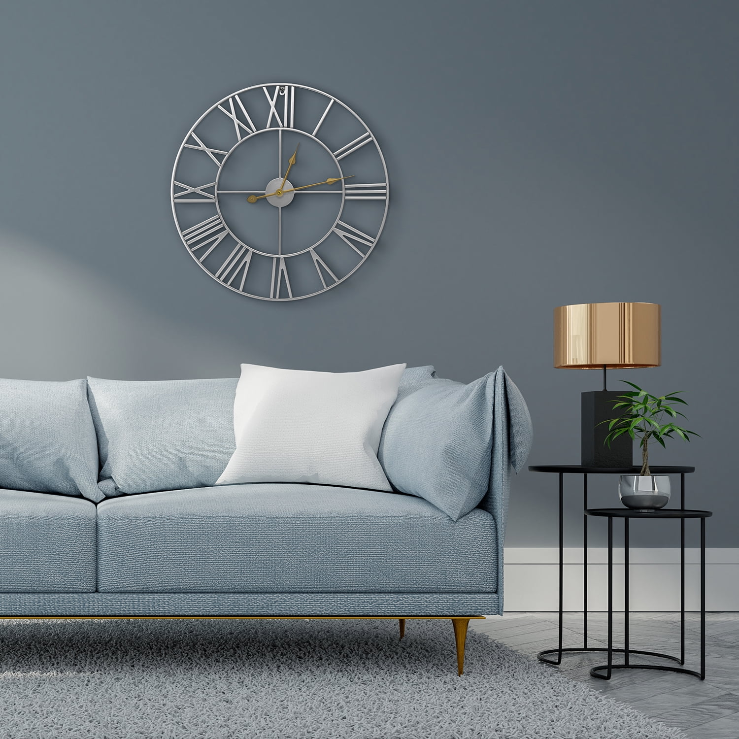 Sorbus 24in Roman Numeral Wall Clock, Decorative Silver Analog Time Display