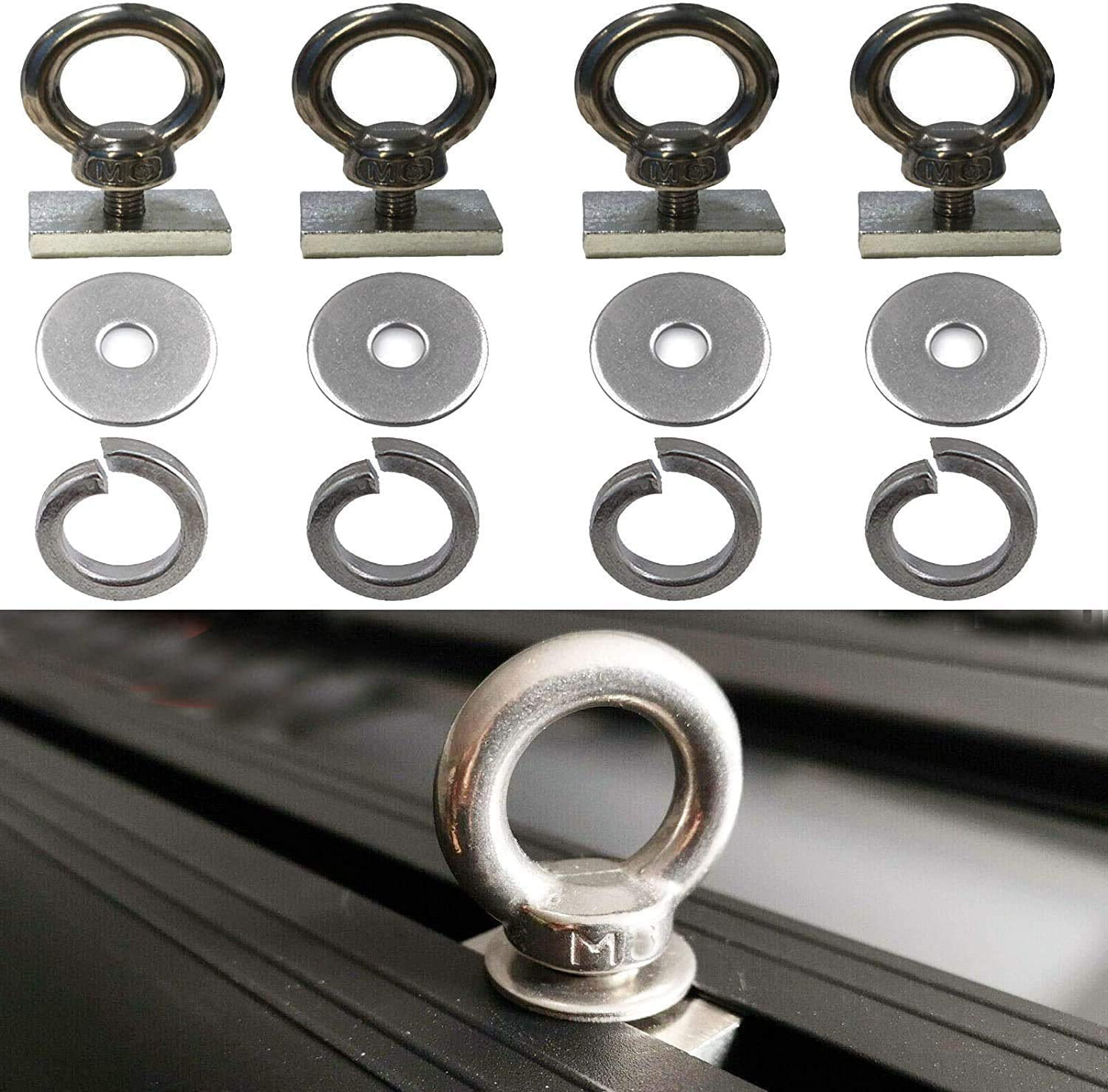 4 Pack HeavyDuty Stainless Steel Eye Bolt tie Down Anchoring Kits