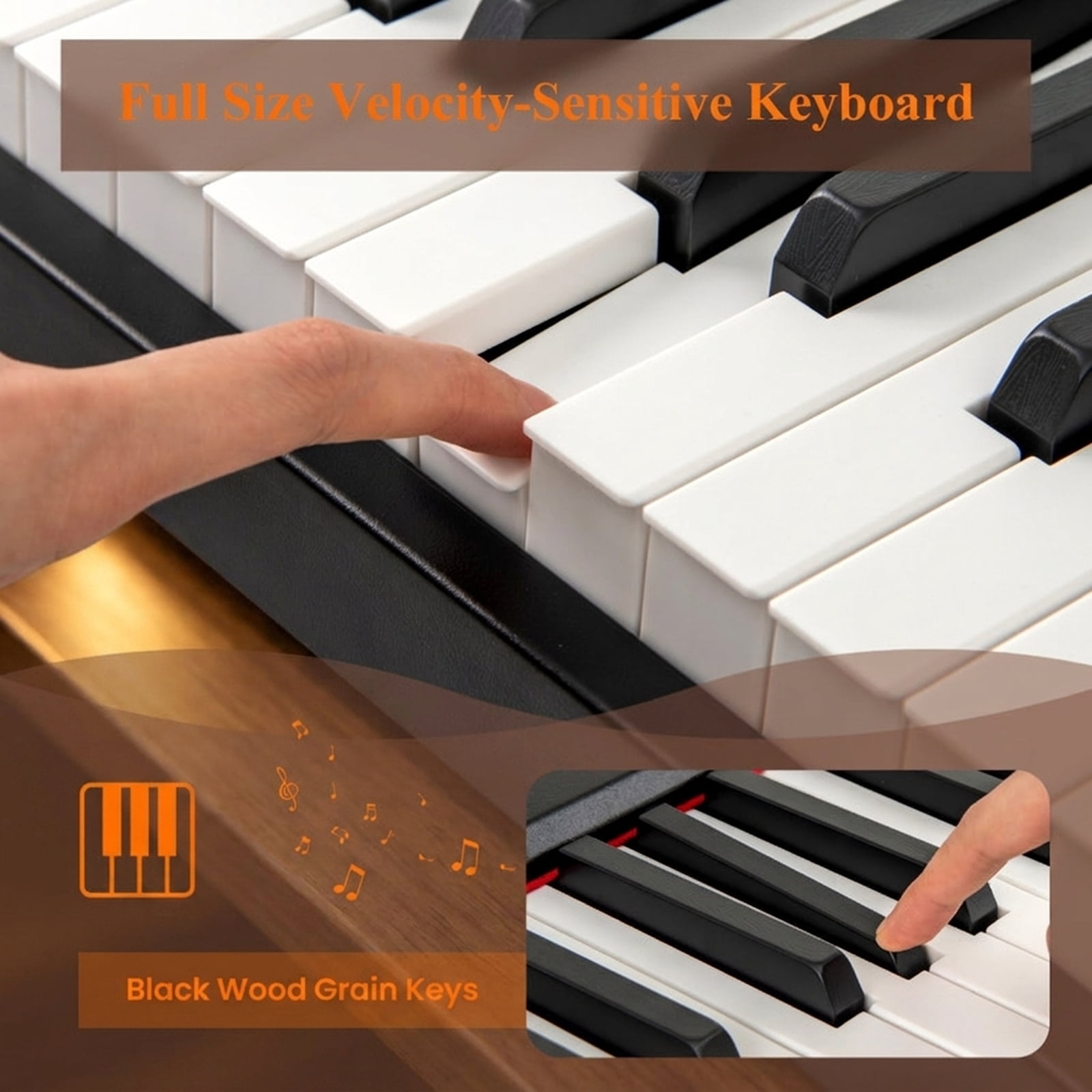 Redsmile 88-Key Velocity-Sensitive Digital Piano with Dual Keyboard, Recording and Black Wood-Texture Cabinet, Black