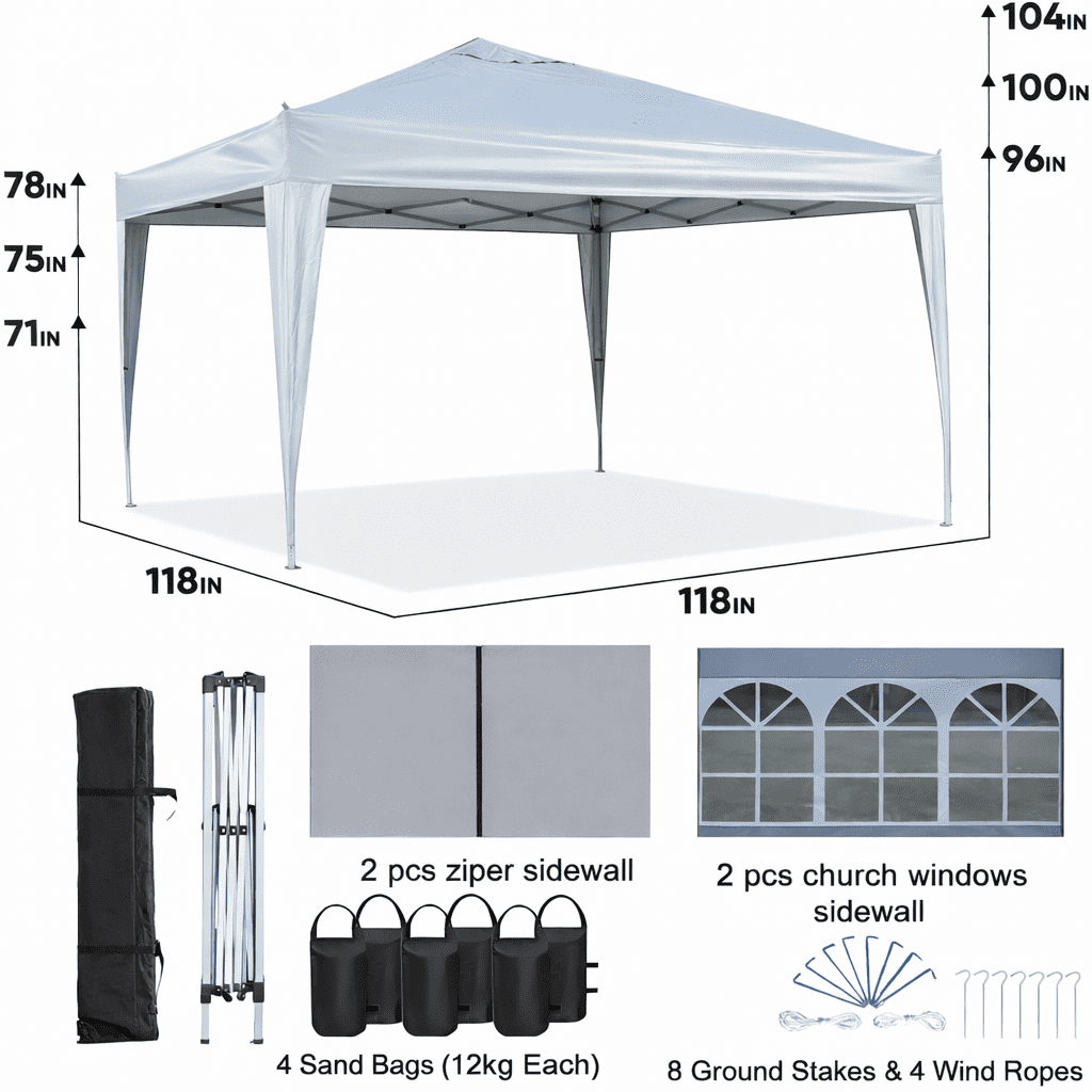 Pop Up Canopy Tent 10x10, Instant Outdoor Gazebo with Removable Sidewalls, Portable Shade Shelter with 4 Sand Bags & Carry Bag for Patio, Party, Beach, Camping, Gray