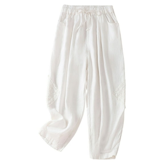 yievot Women's Cotton Linen Summer Palazzo Pants Flowy Wide Leg Beach Trousers with Pockets