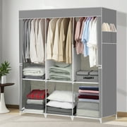 HONEIER 50 Inch Closet Organizers, Storage Closet 6 Storage Spaces with 3 Hanging Area, Steel Frame Fabric Portable Closet, Easy Assembly And Dust Resistant, Grey