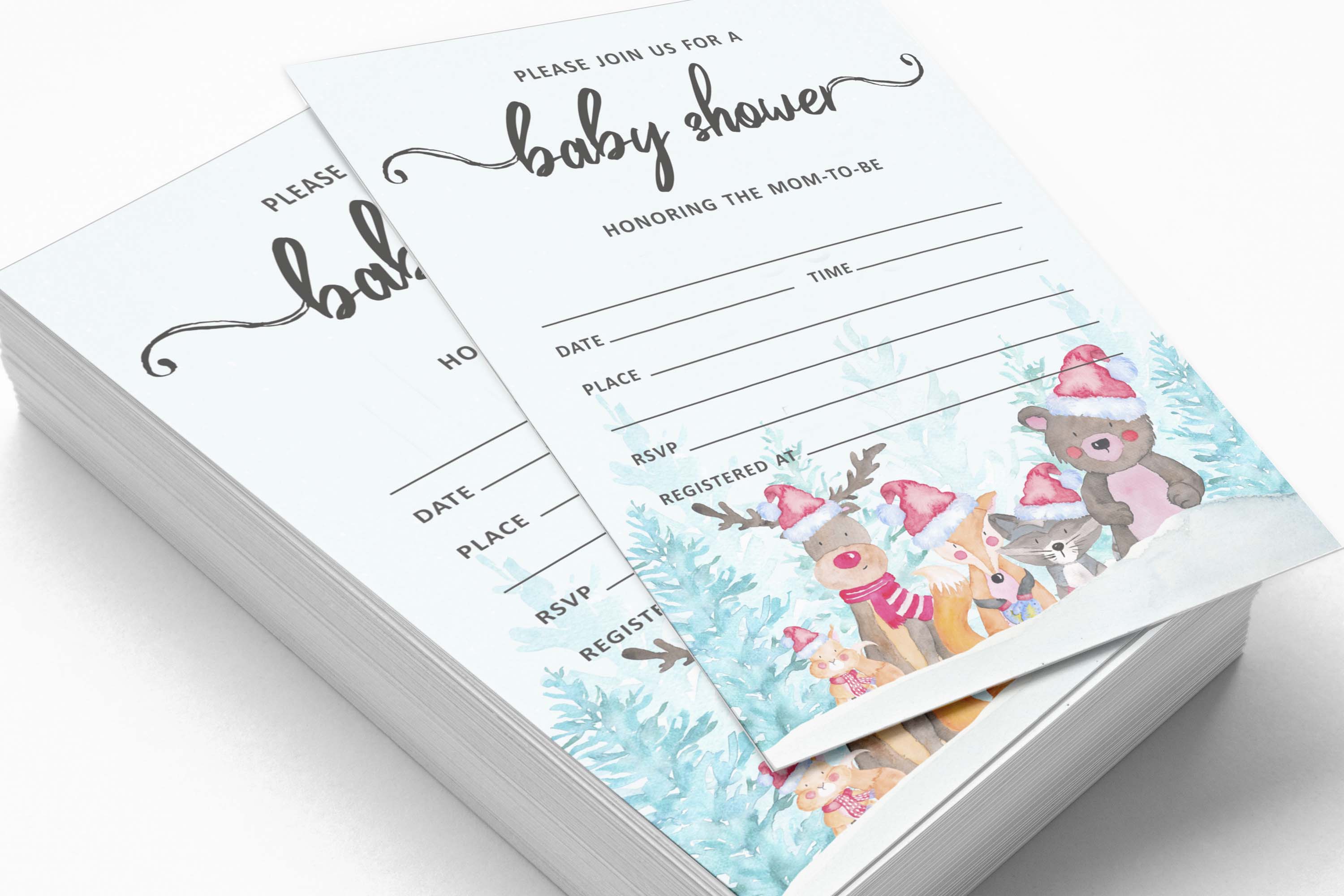 Inkdotpot 30 Fill In StyleBaby Shower Invitation Cards Winter Jungle Theme Gender Neutral Blank Invites