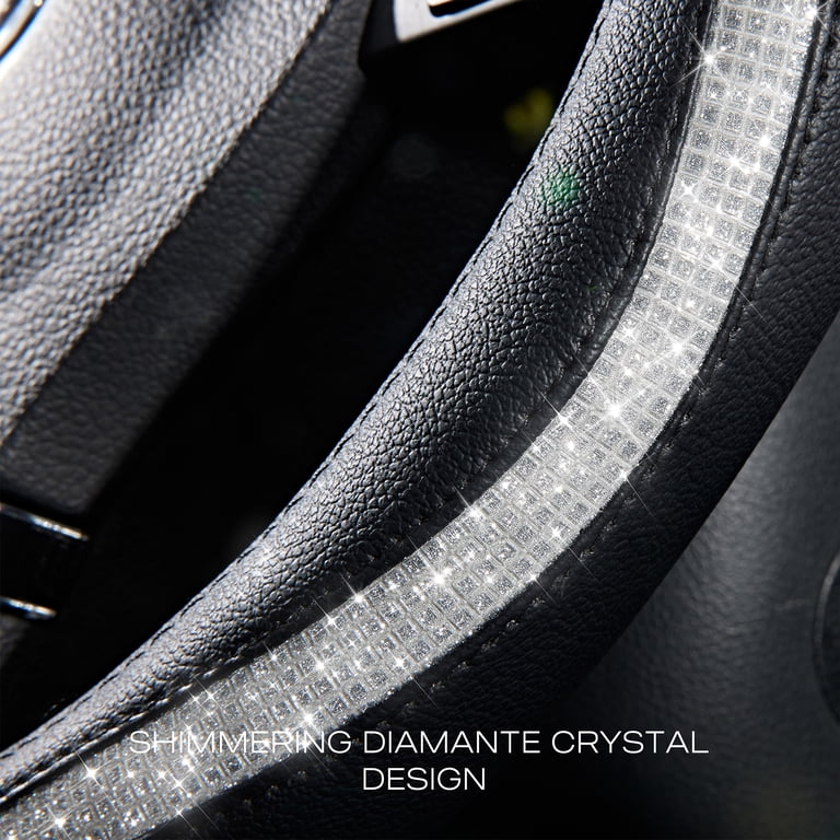 Auto Drive Silver Diamond Steering Wheel Cover, Black photo 4