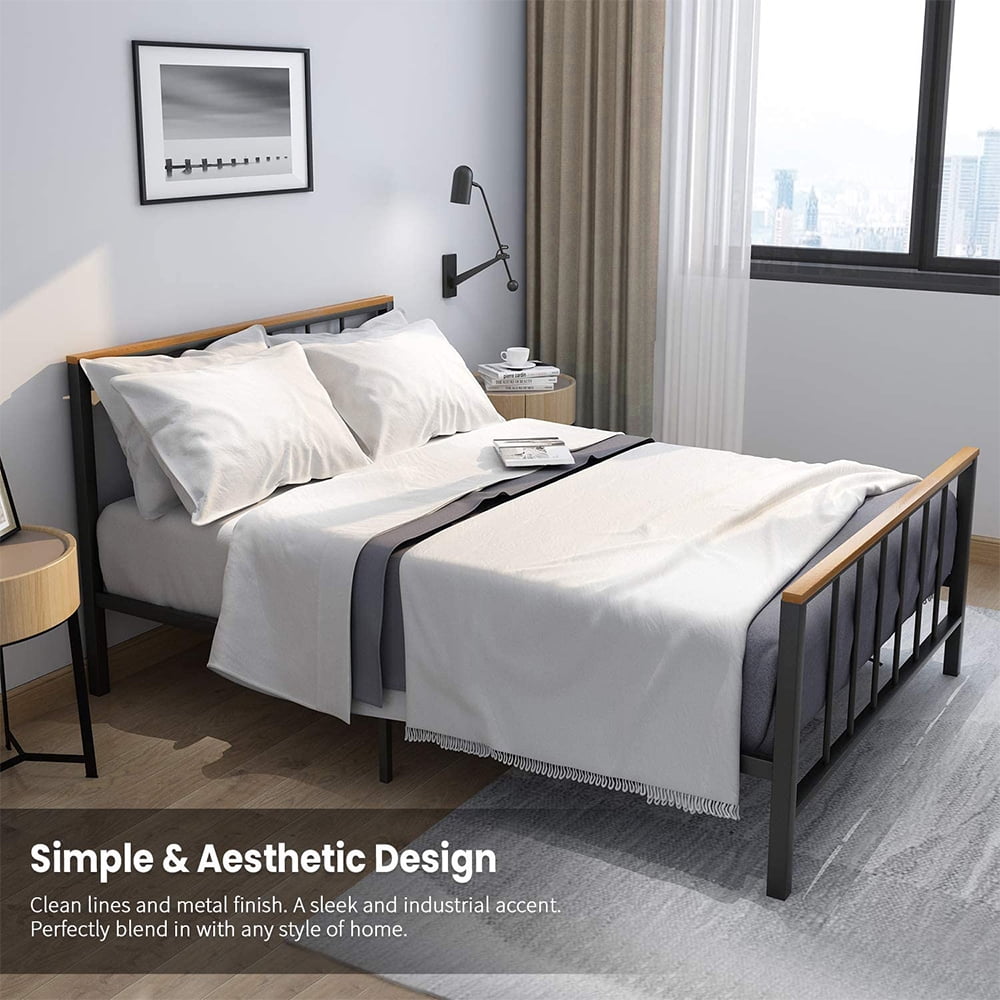 Details about   Bed Frame Industrial Country Style Platform Bed w/ Heavy Duty Metal Steel slats 
