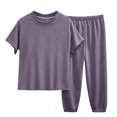 thumbnail image 7 of Bovxnpu Girls Sleepwear 2 Piece Loungewear Set Ribbed Short Sleeve Top and Elastic Cuffed Pants Loungewear Outfits Set, 7 of 7