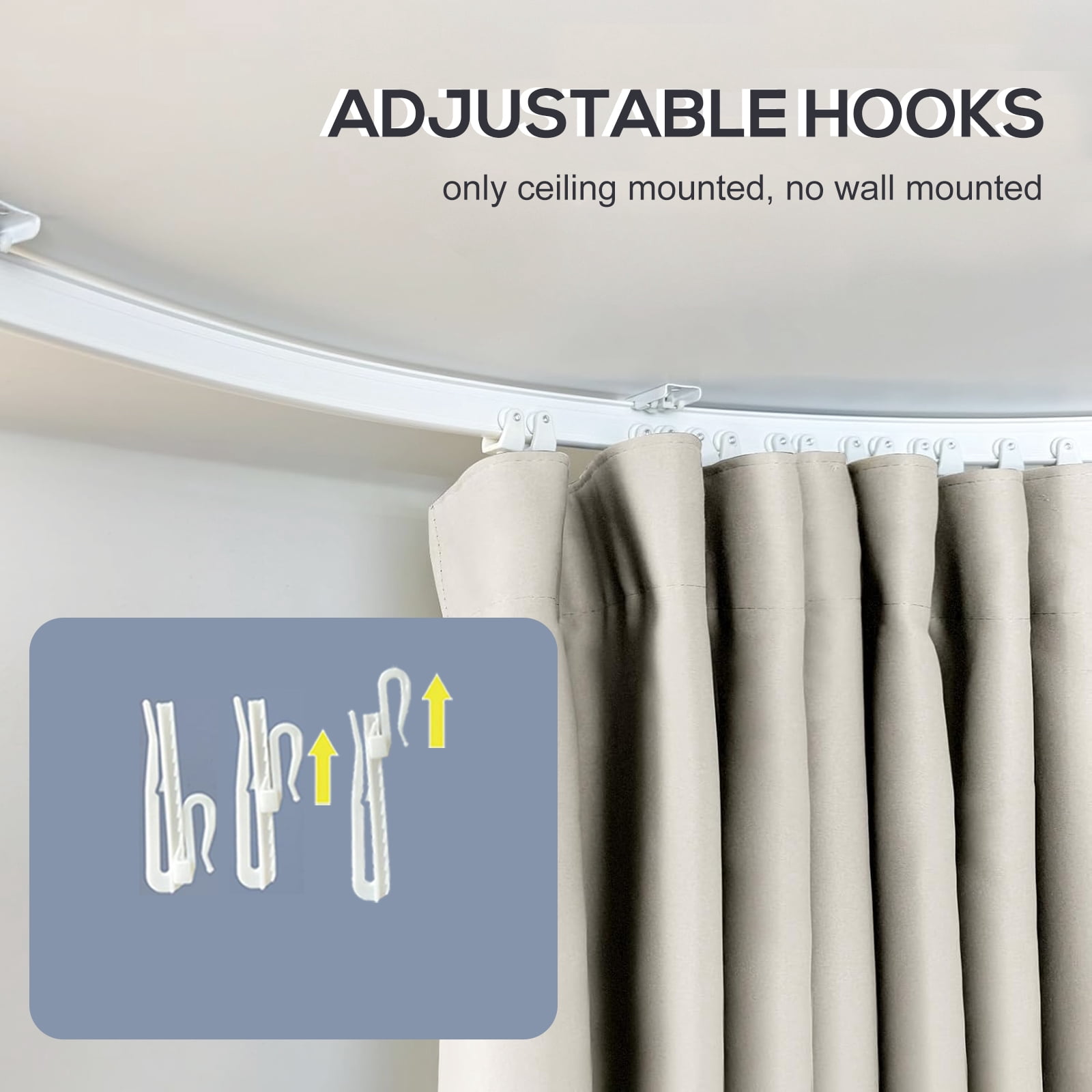 CBSRORO Room Divider Blackout Curtains with Ceiling Mounted Curtain Track Set,1 Panel Beige Divider Curtain and White Flexible Curtain Track for Room Separation