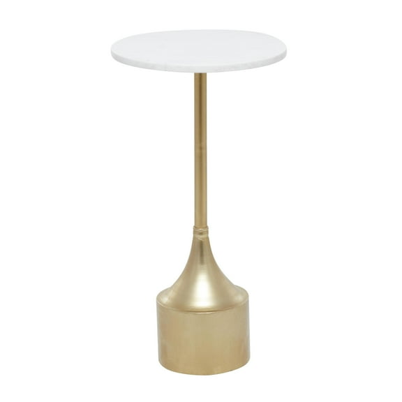 DecMode 13" x 25" Gold Metal Accent Table with White Marble Top, 1-Piece