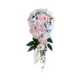 thumbnail image 3 of Bouquet de boda para novia en cascada en cascada de ramo de novia rosas artificiales a mano sosteniendo flores realistas de flores falsas, 3 of 8