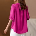 thumbnail image 5 of STETMN Women's Shirts Cotton Linen Summer 3/4 Sleeve Button Down Shirt High Low Tops, 5 of 5