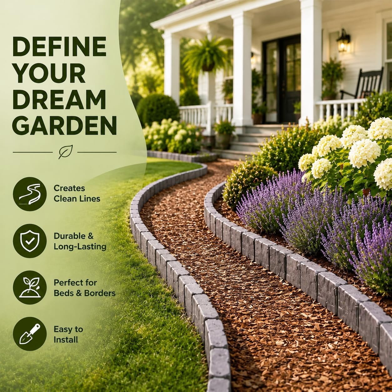 Imitation Stone Garden Fence, Plastic Retaining Edging Border Grey Cobbled Effect Landscape Decor Interlocking Decorative Panels, Flower Bed Path Lawn Outdoor Picket Yard (10, gray)M