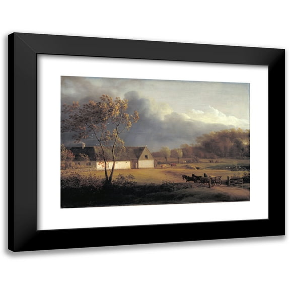 Jens Juel 14x11 Black Modern Framed Museum Art Print Titled - A Storm Brewing Behind a Farmhouse in Zealand (1791 - 1793)