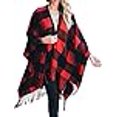 thumbnail image 3 of Daisy Del Sol Knit Buffalo Plaid Checkered Wrap Oversized Blanket Sweater Poncho (Red), 3 of 4