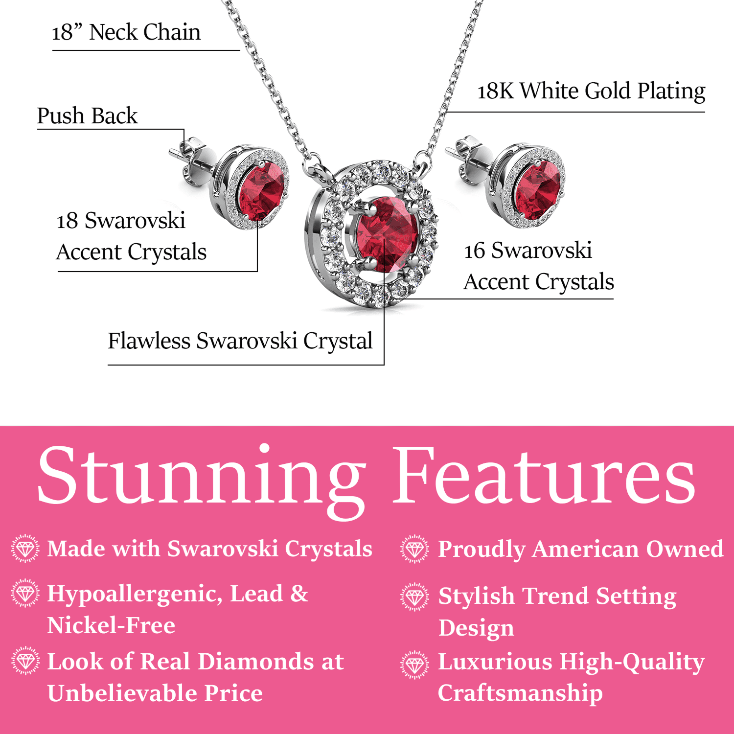 Cate & Chloe Royal January Birthstone 18k White Gold Plated Women Jewelry Set, Swarovski Crystals